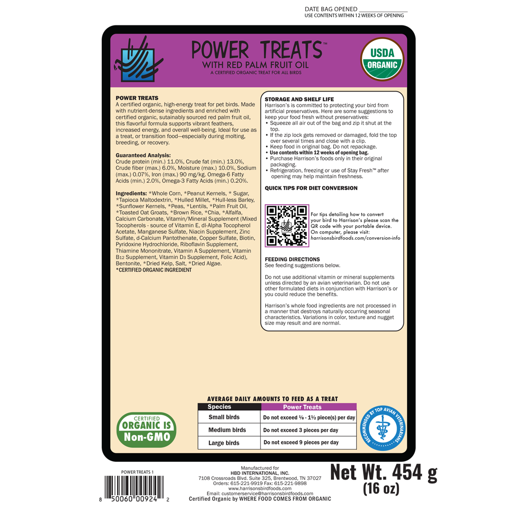 Harrison's Power Treats 0.45 kg – ekologiški skanėstai ir papildomas maistas papūgoms
