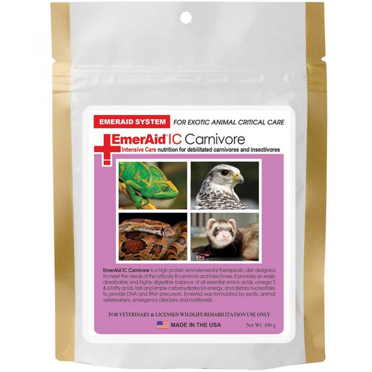 EmerAid IC Carnivore pet food package with images of animals on a white background