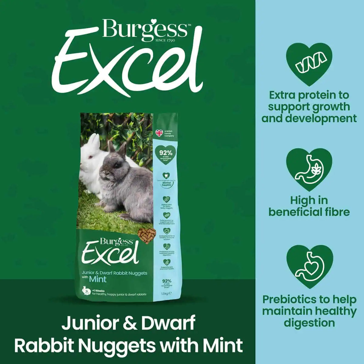 Burgess Excel maistas jauniems triušiams su mėtomis, 1.5 kg