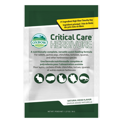 Oxbow Critical Care Herbivore pet food package on a white background