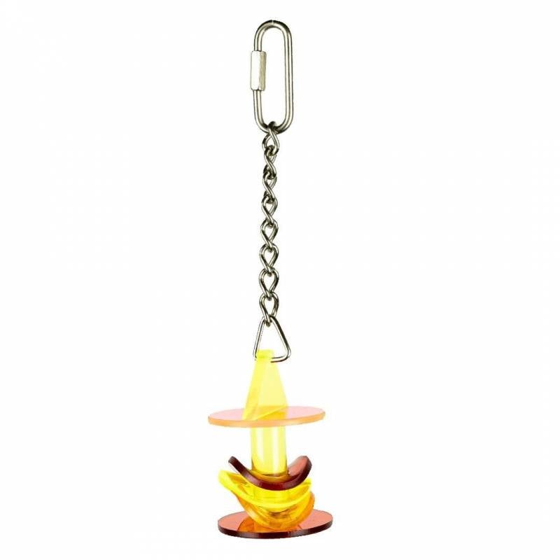 Keychain with a banana-shaped light on a white background