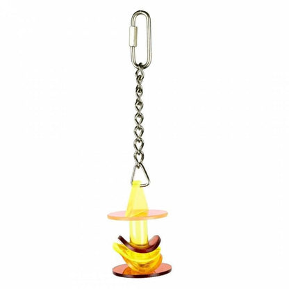 Keychain with a banana-shaped light on a white background