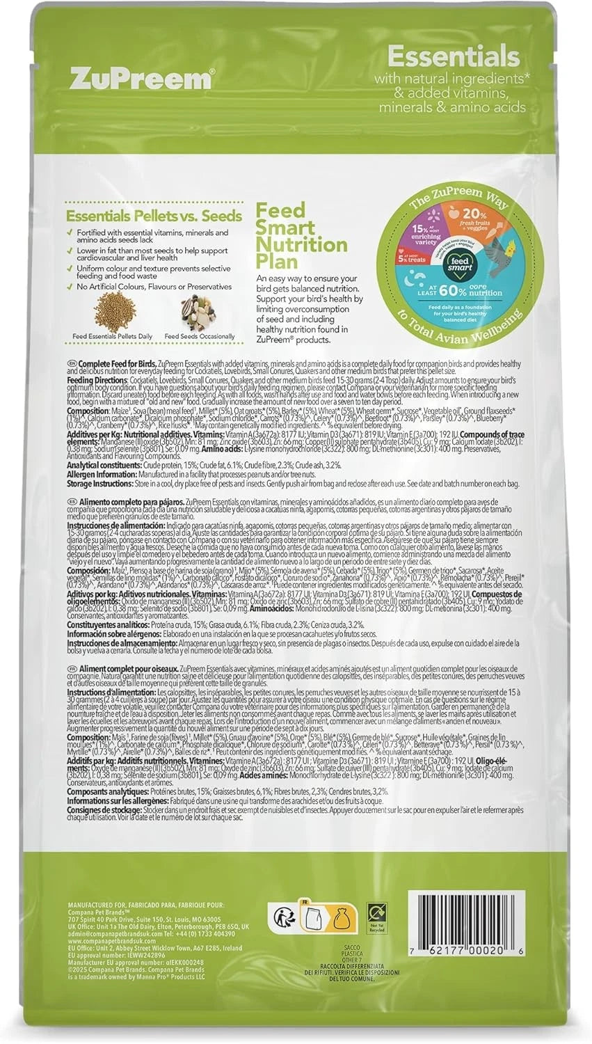 ZuPreem Essentials Medium 1 kg – natūralus granuliuotas maistas vidutinėms papūgoms