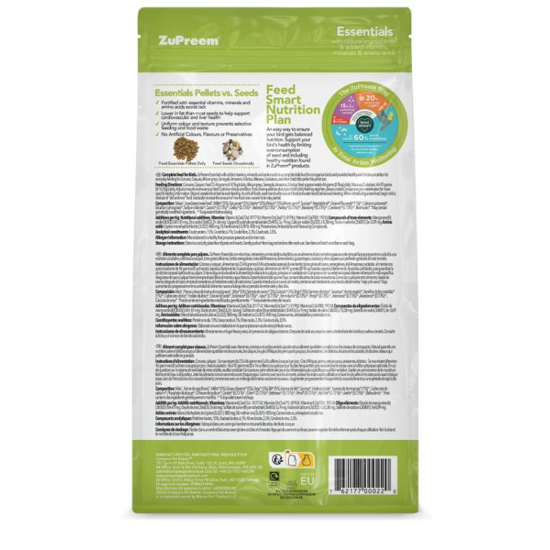 ZuPreem Essentials Medium & Medium Large 1.5 kg – natūralios granulės vidutinėms ir didelėms papūgoms